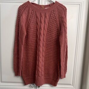New Look US SZ 2 Dusty Rose Ribbed/Cable Knit Chunky Crew Neck Sweater Keyhole